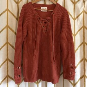 Great burnt orange, cozy sweater!